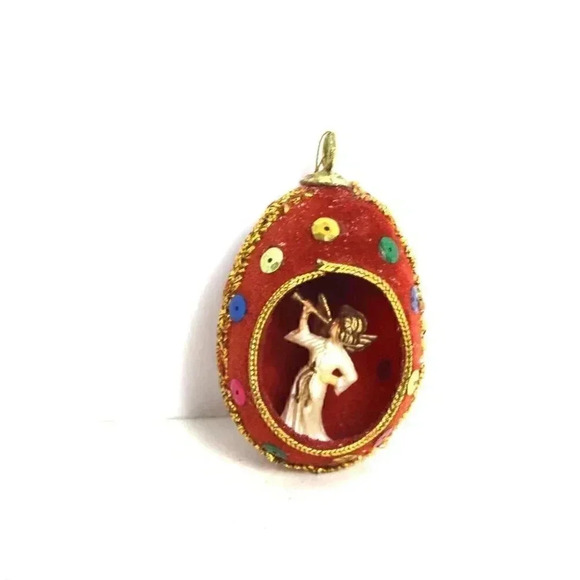 Vintage 1960s Egg Shape Angel Diorama Christmas Tree Ornament - Picture 3 of 4